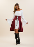 Off-Shoulder Pirate Shirt Dress with Lace-Up Corset