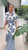 Palm Print & Stripe Belted Maxi Shirt Dress