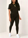 Striped Short Sleeve Top & Leggings Two-Piece Activewear Set