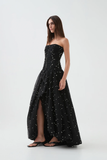 Strapless Ruched Pearl Bead Tulle Gown