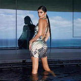 Sequin Spaghetti Strap Mini Dress with V-Neck Silhouette