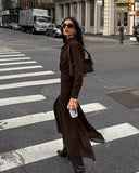 Chocolate Brown Shirt & Asymmetric Chiffon Skirt Two-Piece Set