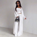 Casual Strapless Tank, Cardigan, and Wide-Leg Pants Three-Piece Set