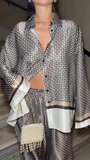 Geometric Print Oversized Shirt & Wide-Leg Pants Two-Piece Set