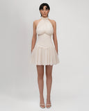 White Halter Ruffle Neck Mini Dress with Chiffon Skirt