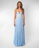 Halter Neck Lace Corset Maxi Dress with Pleated Skirt