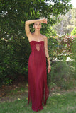 Burgundy Fringe Strapless Cutout Maxi Dress