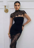 Black Strapless Dress with Lace Capelet and Sheer Overlay