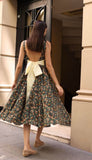 New French Floral Spaghetti Strap Backless Midi Dress
