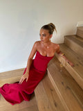 Red Strapless Corset Maxi Dress