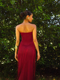 Burgundy Fringe Strapless Cutout Maxi Dress