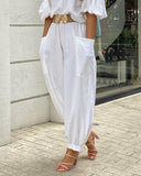 Solid color off-the-shoulder casual two-piece suit