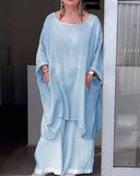 Round Neck Long Sleeve Irregular Loose Suit