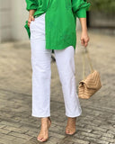 Green Shirt and White Trousers Suit