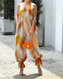 Printed V-Neck Sleeveless Casual Jumpsuit