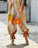 Printed V-Neck Sleeveless Casual Jumpsuit