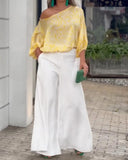 Loose Round Neck Coat Flared Pants Suit