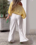 Loose Round Neck Coat Flared Pants Suit