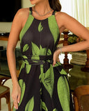 Leaf print wide leg Jumpsuit