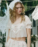 Lace Floral Puff Sleeve Crop Top & Maxi Skirt Two-Piece Set