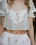 Lace Floral Puff Sleeve Crop Top & Maxi Skirt Two-Piece Set