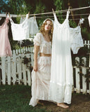 Lace Floral Puff Sleeve Crop Top & Maxi Skirt Two-Piece Set