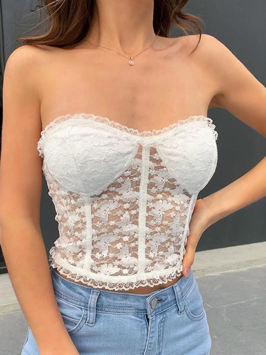 Gilet en dentelle transparente et maille unie