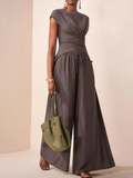 Cross Wrap Irregular Top & High-Waisted Wide Leg Pants Set