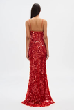 Sequin Spaghetti Strap Mermaid Dress with V-Neck and High Waist
