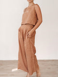 Casual Loose Solid Color Sleeveless Two-piece Suit