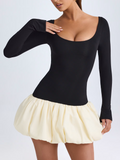 Long Sleeve Sweetheart Neck Puff Hem Mini Dress