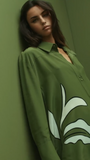 Olive Green Oversized Printed Shirt & Wide-Leg Pants Set