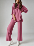 Loose Knit Half-Sleeve Top & Wide Leg Pants Loungewear Set