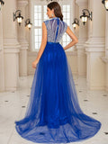 Crystal Beaded Mermaid Gown with Tulle Over-Skirt