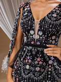 Beaded Mermaid Gown with Bell Sleeves