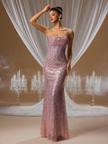 Rose Quartz Sequin Mermaid Gown with Lace-Up Back