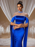 Satin Mermaid Gown with Beaded Capelet