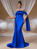 Satin Mermaid Gown with Beaded Capelet