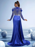 Crystal Embroidered Mermaid Gown with Puff Sleeves