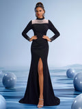 Black High Neck Mermaid Gown with Crystal Embellishments