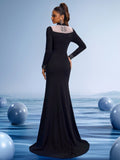 Black High Neck Mermaid Gown with Crystal Embellishments