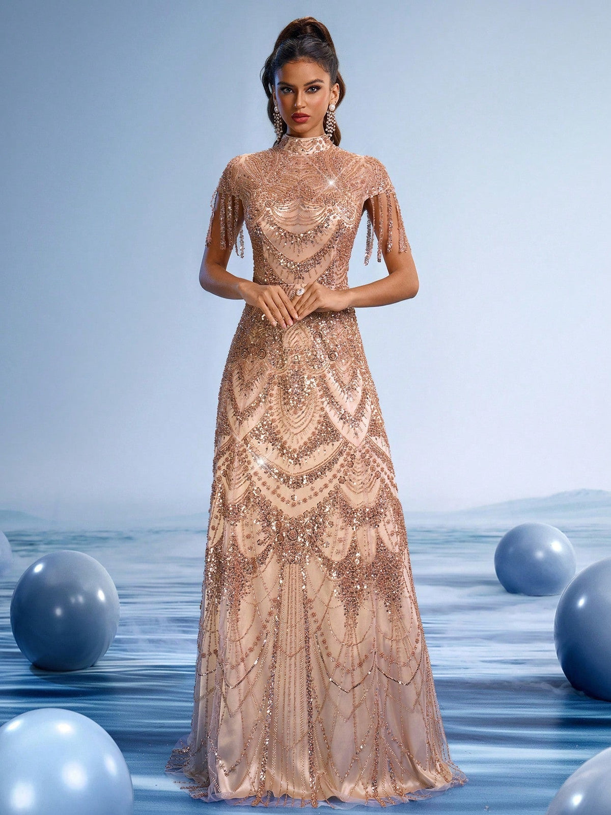 Rose Gold Sequin Mermaid Gown with Open Back