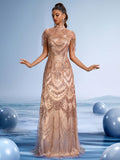 Rose Gold Sequin Mermaid Gown with Open Back