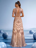 Rose Gold Sequin Mermaid Gown with Open Back