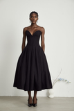 Katherine Off-Shoulder Corset Midi Dress with Pleated Detailing