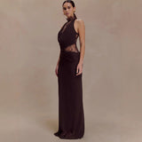 Halter Neck Lace Patchwork Bodycon Maxi Dress