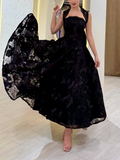 Black Floral Lace Corset Midi Dress - Elegant Wedding Guest & Cocktail Gown
