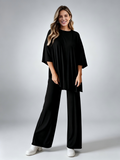 Loose Knit Half-Sleeve Top & Wide Leg Pants Loungewear Set