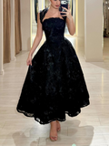 Black Floral Lace Corset Midi Dress - Elegant Wedding Guest & Cocktail Gown