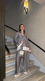 Geometric Print Oversized Shirt & Wide-Leg Pants Two-Piece Set